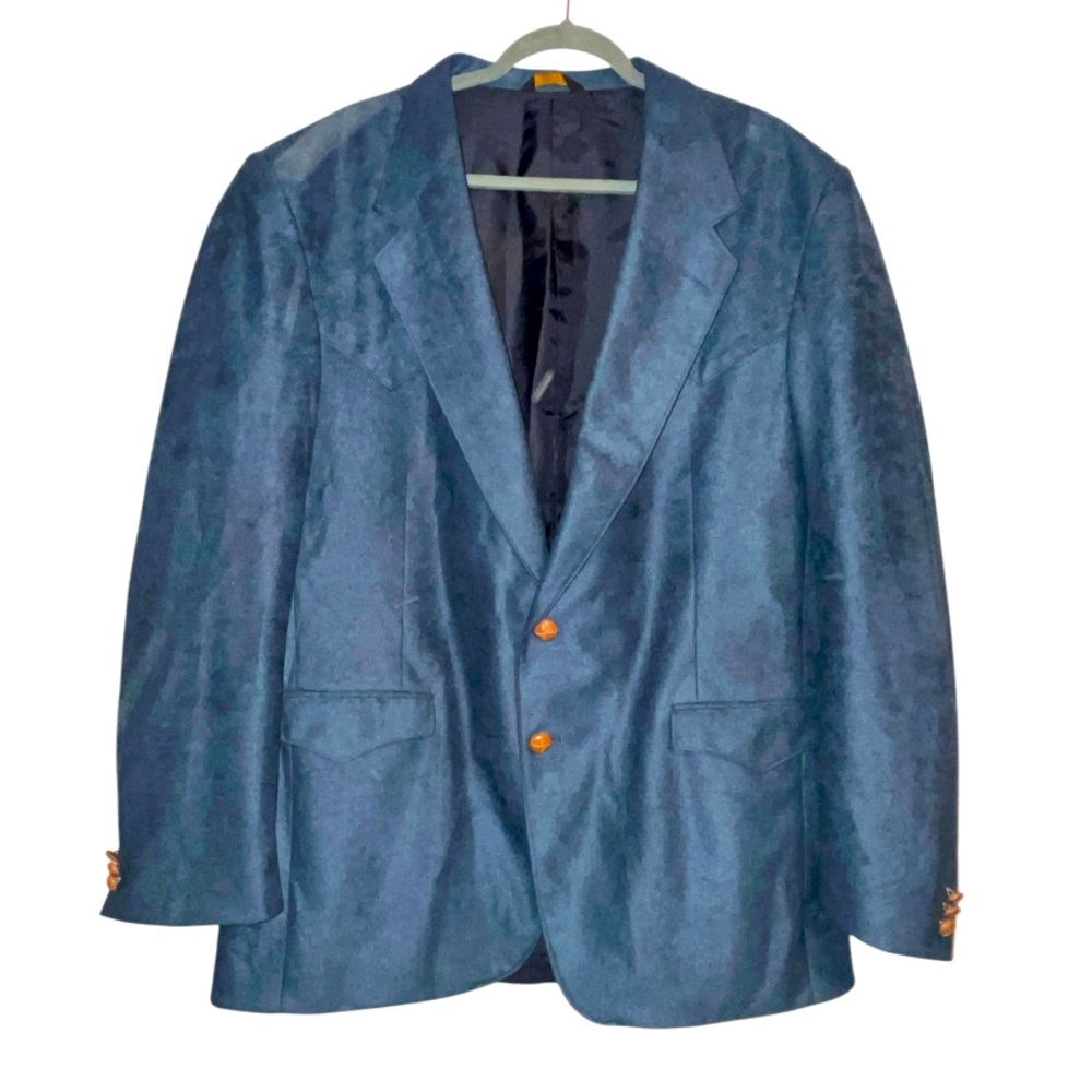 Vintage Farah Westernwear Faux Suede Blazer Jacket Blue Brown Buttons Cowboy